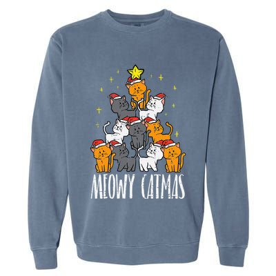 Meowy Catmas Cat Christmas Tree Xmas Garment-Dyed Sweatshirt
