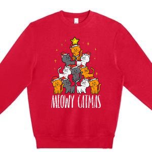 Meowy Catmas Cat Christmas Tree Xmas Premium Crewneck Sweatshirt