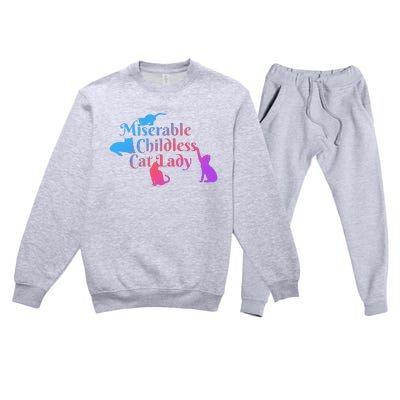 Miserable Childless Cat Lady Funny Apparel Premium Crewneck Sweatsuit Set