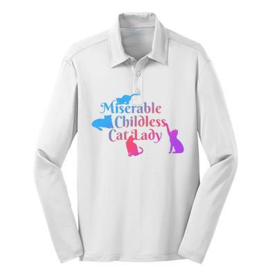 Miserable Childless Cat Lady Funny Apparel Silk Touch Performance Long Sleeve Polo