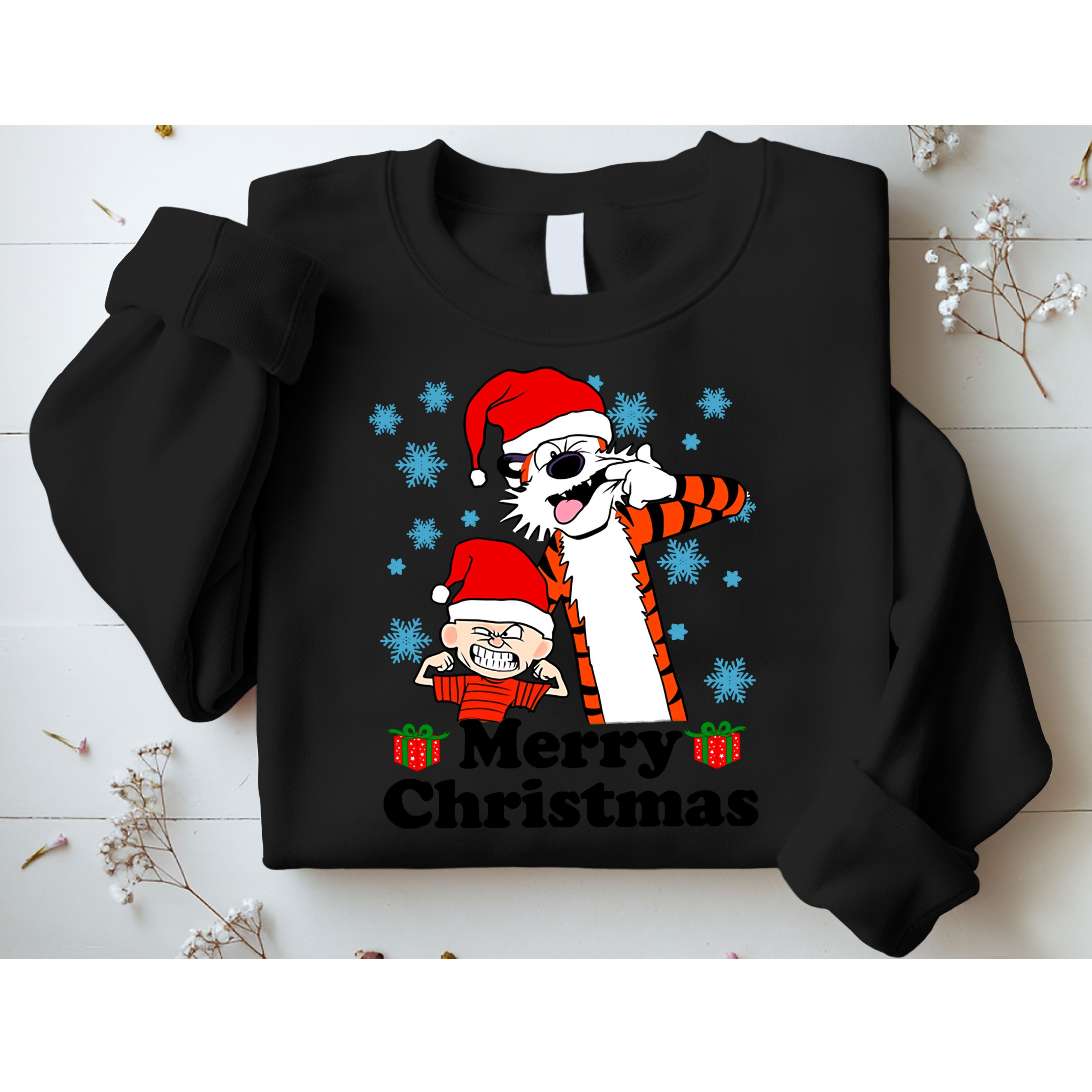 Merry Christmas Calvin Hobbes Christmas Box Funny Trending Friend Sweatshirt