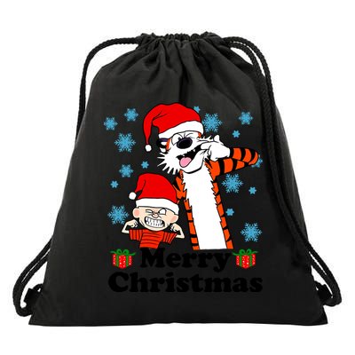 Merry Christmas Calvin Hobbes Christmas Box Funny Trending Friend Drawstring Bag