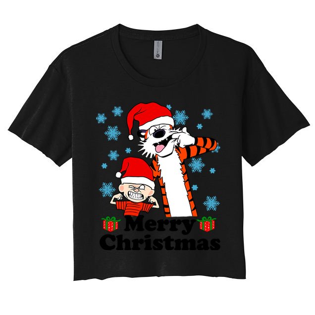Merry Christmas Calvin Hobbes Christmas Box Funny Trending Friend Crop Top