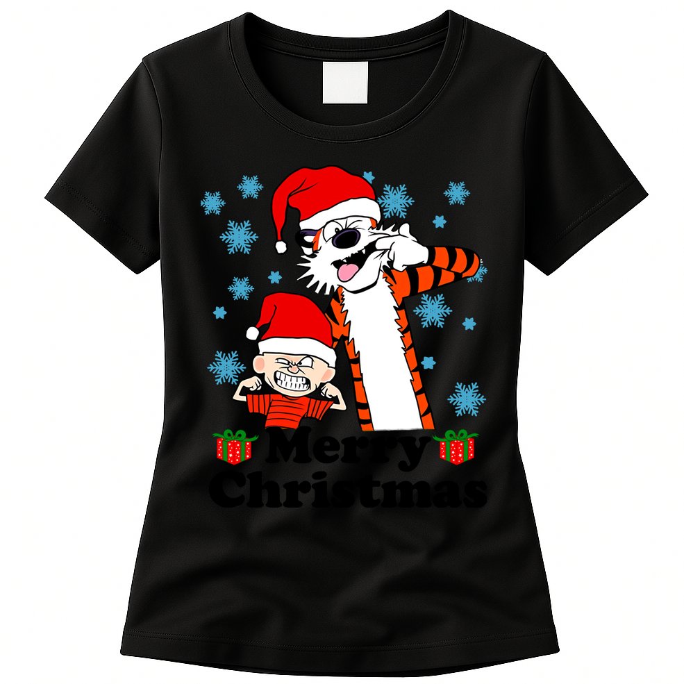 Merry Christmas Calvin Hobbes Christmas Box Funny Trending Friend Womens T-Shirt