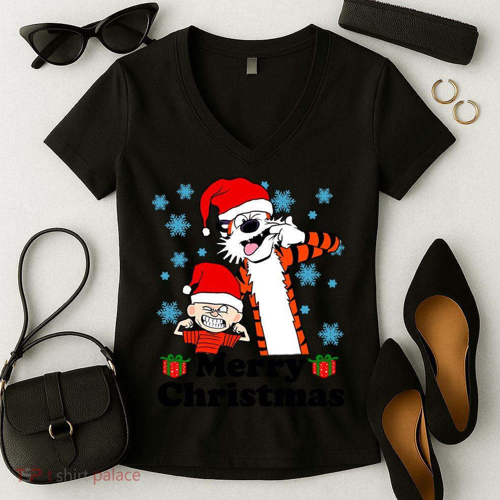 Merry Christmas Calvin Hobbes Christmas Box Funny Trending Friend Women's V-Neck T-Shirt