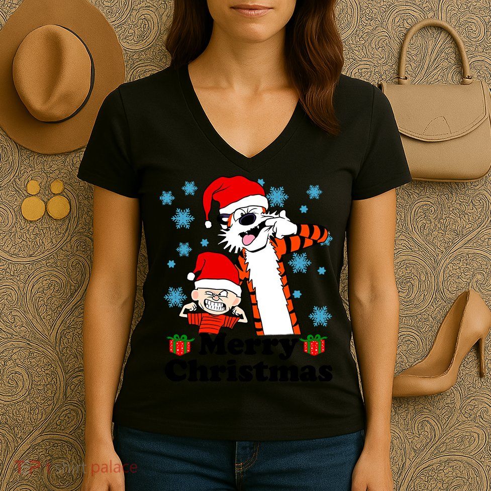 Merry Christmas Calvin Hobbes Christmas Box Funny Trending Friend Women's V-Neck T-Shirt