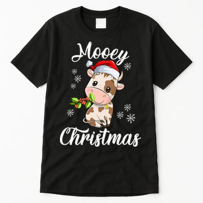 Mooey Christmas Cow Christmas Cute Cow Santa Hat Farmer Tall T-Shirt