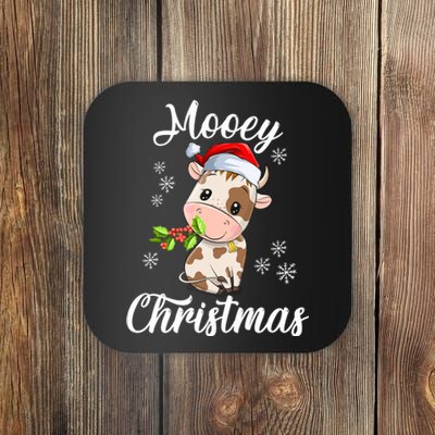 Mooey Christmas Cow Christmas Cute Cow Santa Hat Farmer Coaster