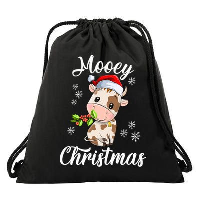 Mooey Christmas Cow Christmas Cute Cow Santa Hat Farmer Drawstring Bag