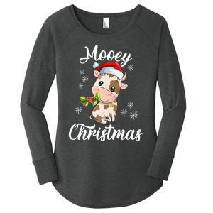 Mooey Christmas Cow Christmas Cute Cow Santa Hat Farmer Women's Perfect Tri Tunic Long Sleeve Shirt