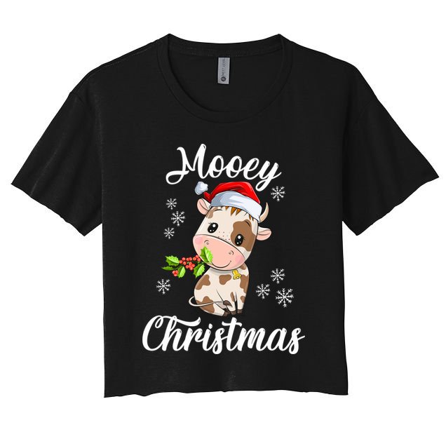 Mooey Christmas Cow Christmas Cute Cow Santa Hat Farmer Crop Top