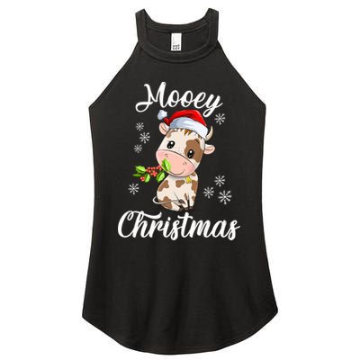 Mooey Christmas Cow Christmas Cute Cow Santa Hat Farmer Women's Perfect Tri Rocker Tank