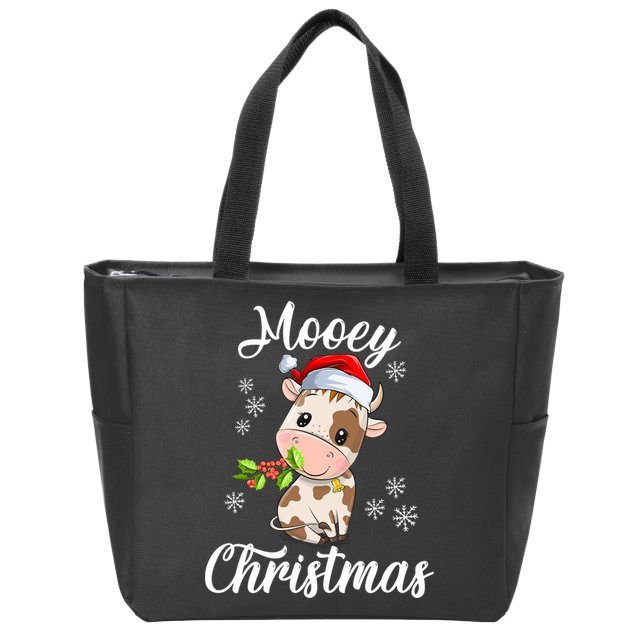 Mooey Christmas Cow Christmas Cute Cow Santa Hat Farmer Zip Tote Bag