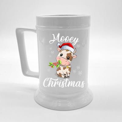 Mooey Christmas Cow Christmas Cute Cow Santa Hat Farmer Beer Stein