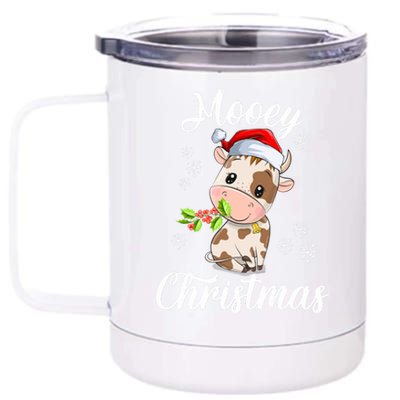 Mooey Christmas Cow Christmas Cute Cow Santa Hat Farmer 12 oz Stainless Steel Tumbler Cup