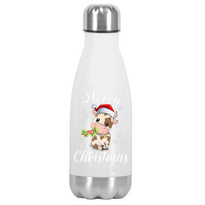 Mooey Christmas Cow Christmas Cute Cow Santa Hat Farmer Stainless Steel Insulated Water Bottle