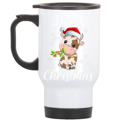 Mooey Christmas Cow Christmas Cute Cow Santa Hat Farmer Stainless Steel Travel Mug