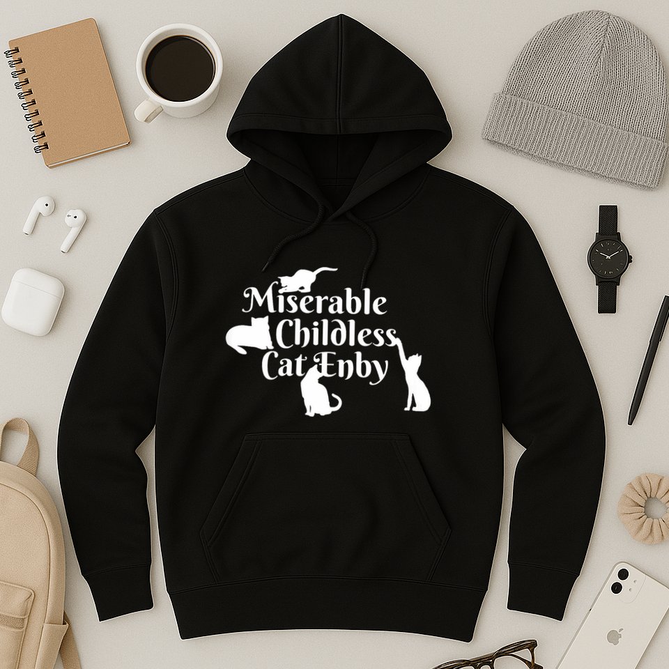 Miserable Childless Cat Enby Hoodie