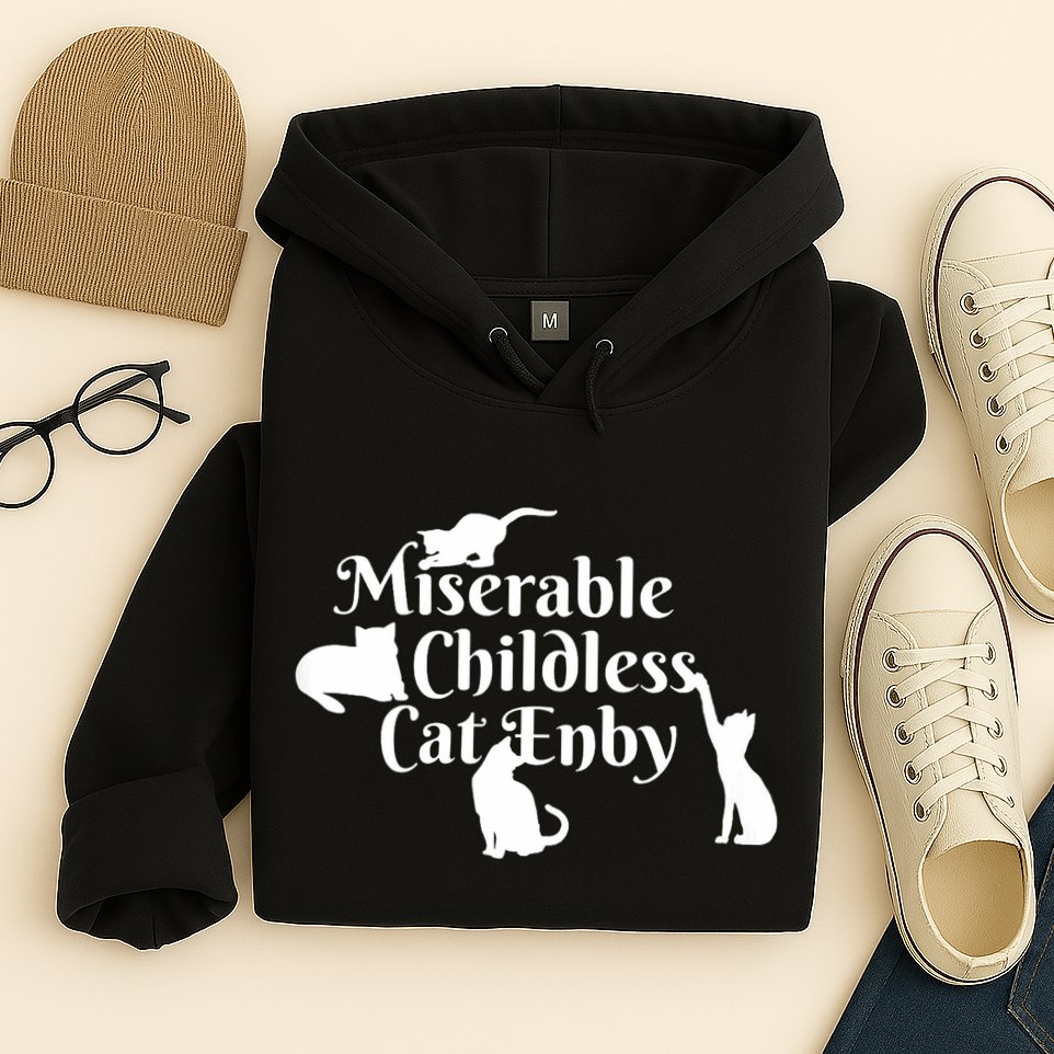 Miserable Childless Cat Enby Hoodie