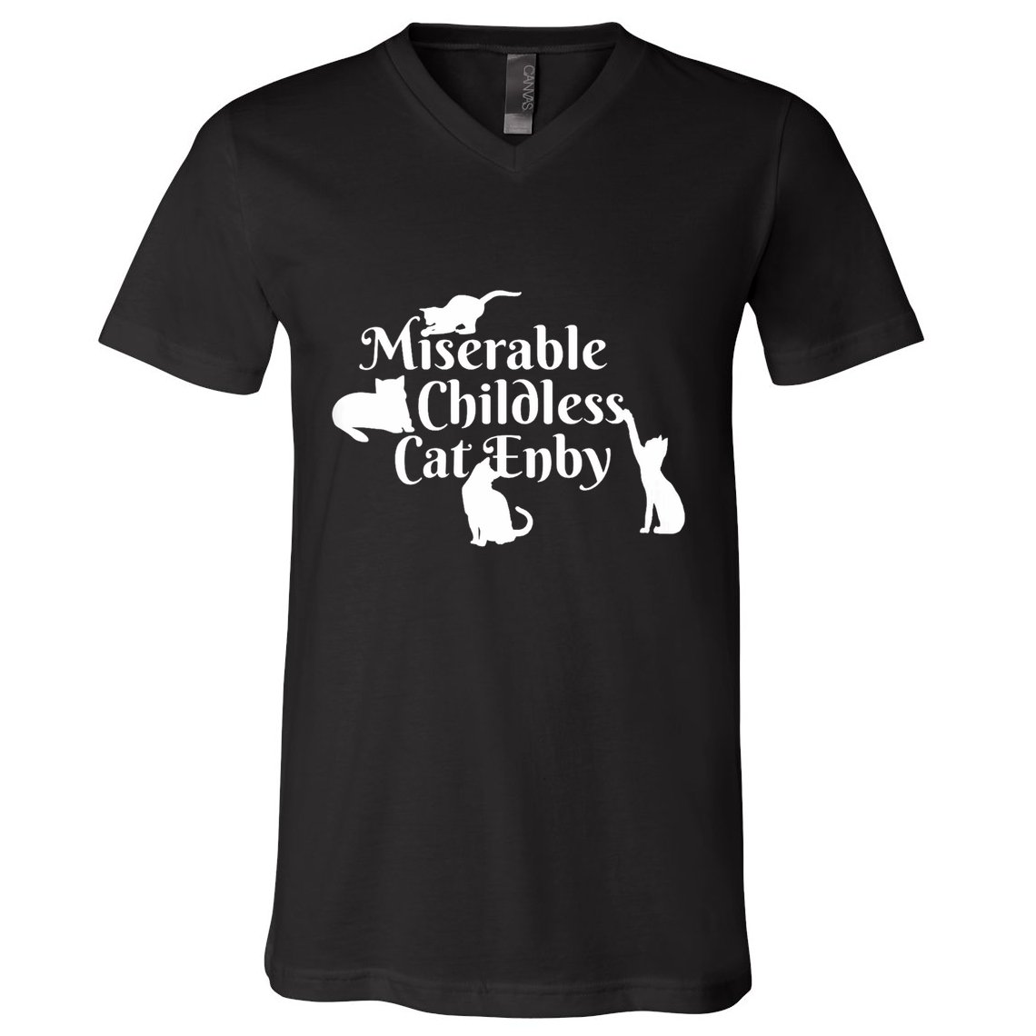 Miserable Childless Cat Enby V-Neck T-Shirt