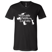 Miserable Childless Cat Enby V-Neck T-Shirt