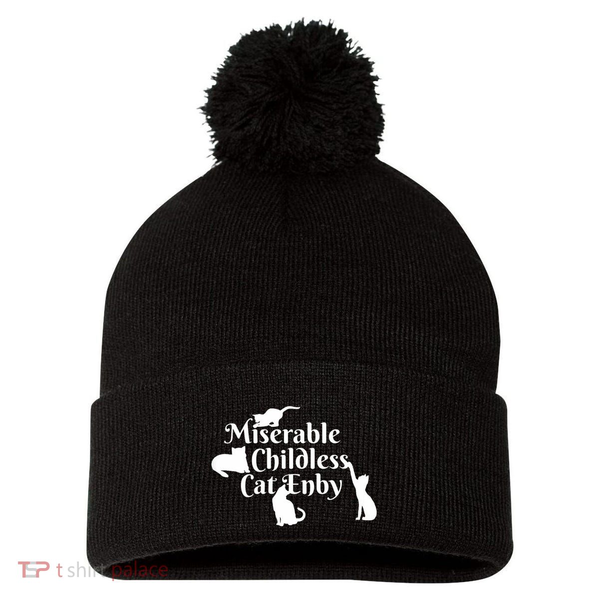 Miserable Childless Cat Enby Pom Pom 12in Knit Beanie