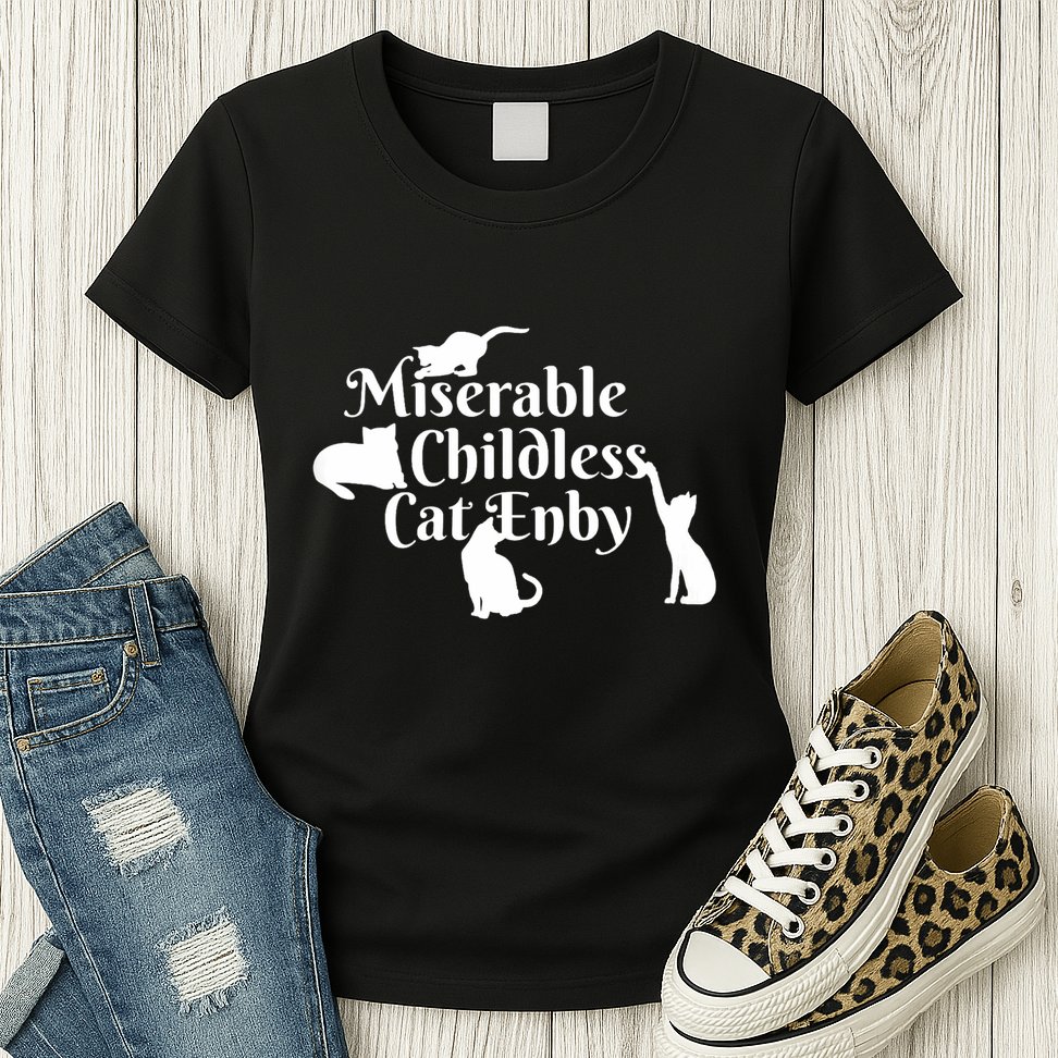 Miserable Childless Cat Enby Womens T-Shirt