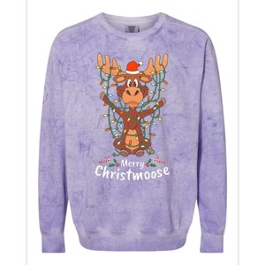 Merry Christmoose Christmas Moose Xmas Tree Lights Gifts Colorblast Crewneck Sweatshirt