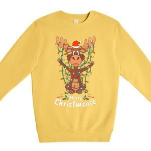 Merry Christmoose Christmas Moose Xmas Tree Lights Gifts Premium Crewneck Sweatshirt