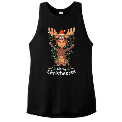 Merry Christmoose Christmas Moose Xmas Tree Lights Gifts Ladies PosiCharge Tri-Blend Wicking Tank