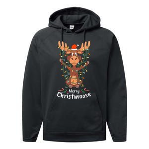 Merry Christmoose Christmas Moose Xmas Tree Lights Gifts Performance Fleece Hoodie