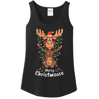 Merry Christmoose Christmas Moose Xmas Tree Lights Gifts Ladies Essential Tank