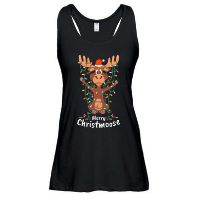 Merry Christmoose Christmas Moose Xmas Tree Lights Gifts Ladies Essential Flowy Tank