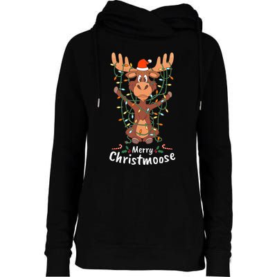 Merry Christmoose Christmas Moose Xmas Tree Lights Gifts Womens Funnel Neck Pullover Hood