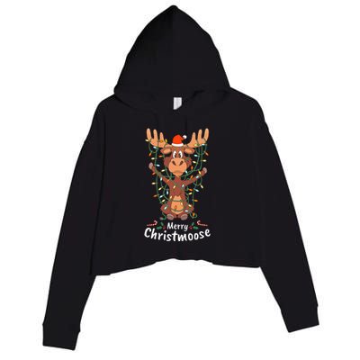 Merry Christmoose Christmas Moose Xmas Tree Lights Gifts Crop Fleece Hoodie