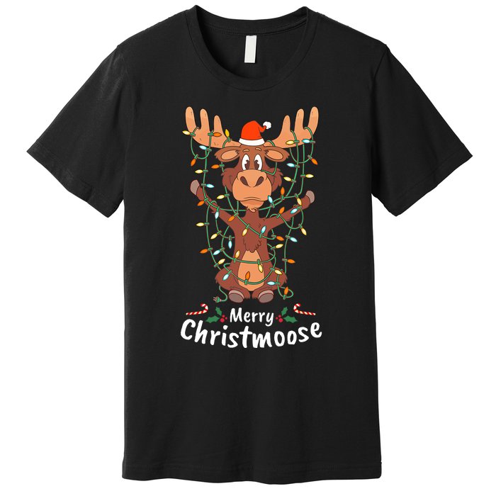 Merry Christmoose Christmas Moose Xmas Tree Lights Gifts Premium T-Shirt