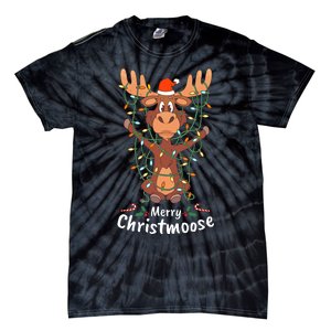 Merry Christmoose Christmas Moose Xmas Tree Lights Gifts Tie-Dye T-Shirt