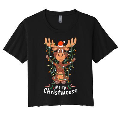 Merry Christmoose Christmas Moose Xmas Tree Lights Gifts Women's Crop Top Tee