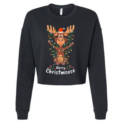 Merry Christmoose Christmas Moose Xmas Tree Lights Gifts Cropped Pullover Crew