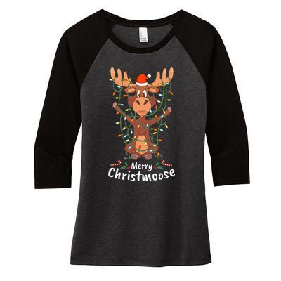 Merry Christmoose Christmas Moose Xmas Tree Lights Gifts Women's Tri-Blend 3/4-Sleeve Raglan Shirt