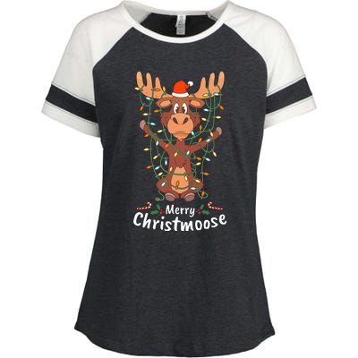 Merry Christmoose Christmas Moose Xmas Tree Lights Gifts Enza Ladies Jersey Colorblock Tee