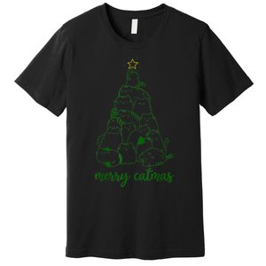 Merry Catmas Cat Christmas Tree S Girls Meowy Catmas Premium T-Shirt