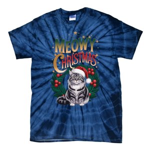 Meowy Christmas Cat Mama Maine Coon Cat Lover Tie-Dye T-Shirt