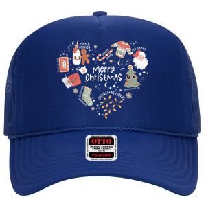 Merry Christmas Candy Cane Having Stocking Christmas Music High Crown Mesh Back Trucker Hat