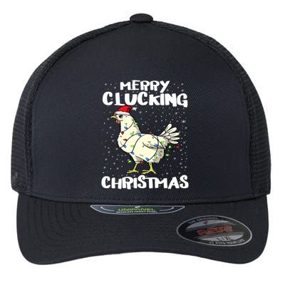 Merry Clucking Christmas Eve Pajama Funny Chicken Santa Pun Flexfit Unipanel Trucker Cap