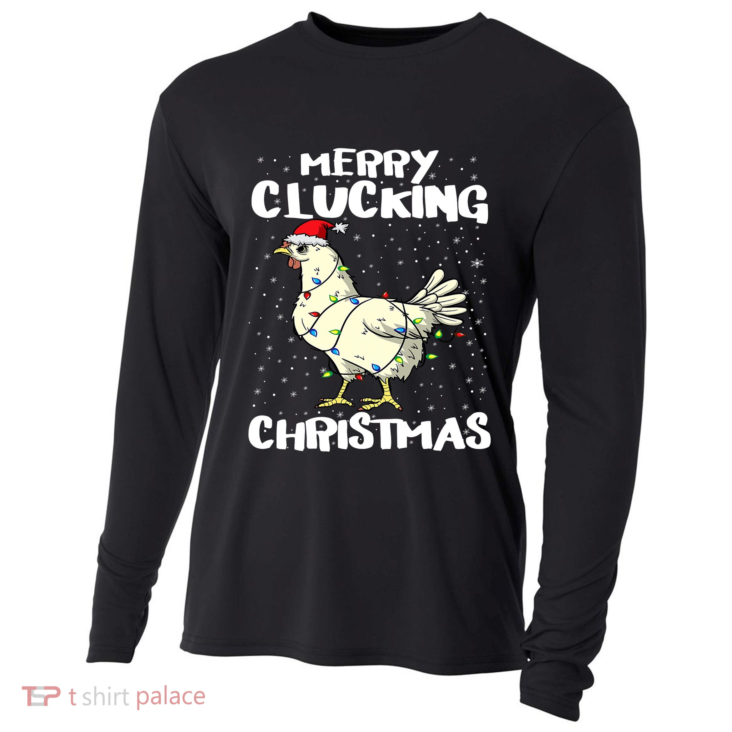 Merry Clucking Christmas Eve Pajama Funny Chicken Santa Pun Cooling Performance Long Sleeve Crew