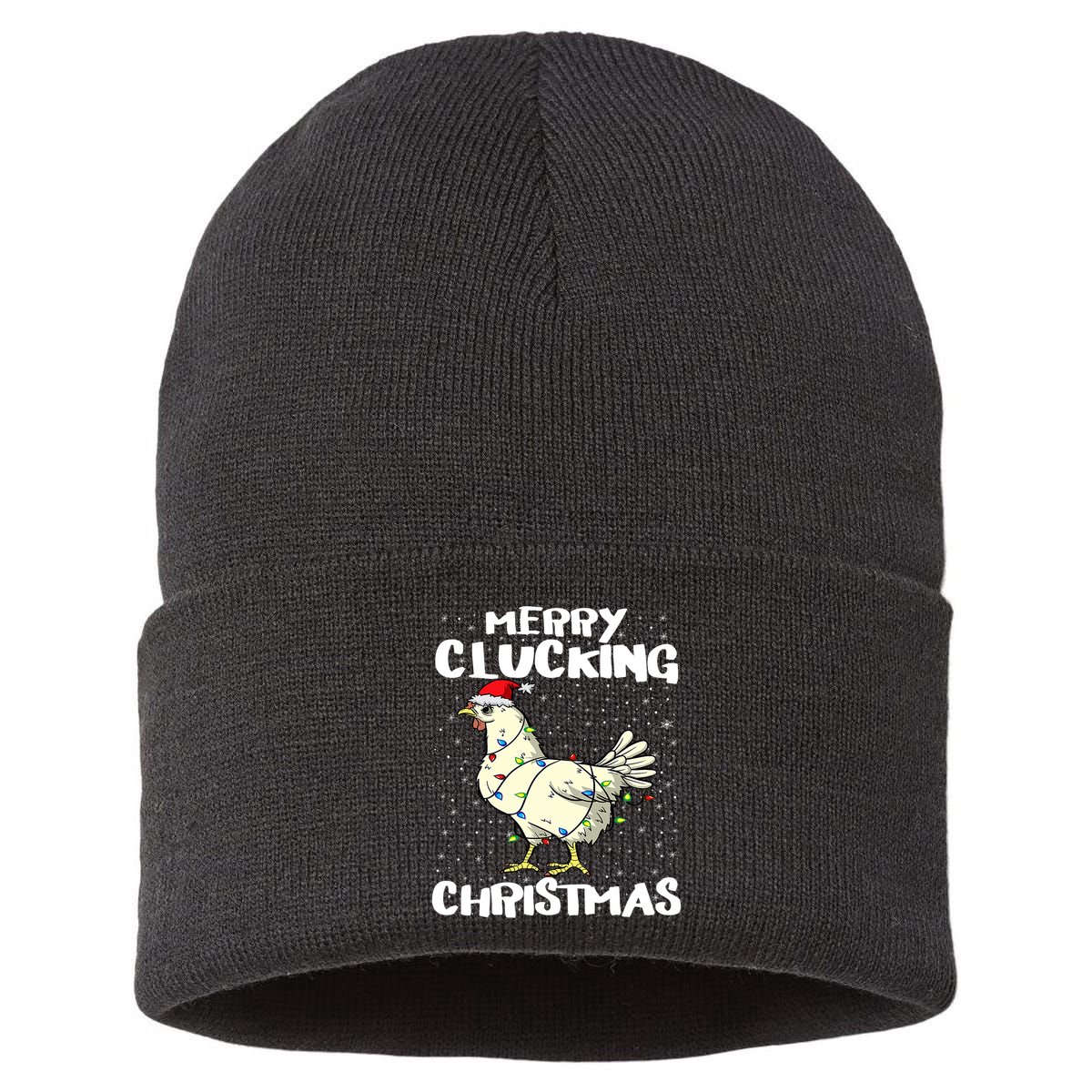 Merry Clucking Christmas Eve Pajama Funny Chicken Santa Pun Sustainable Knit Beanie