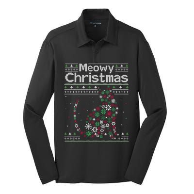 Meowy Catmas Cat Christmas Cute Cat Lover Santa Hat Xmas Silk Touch Performance Long Sleeve Polo