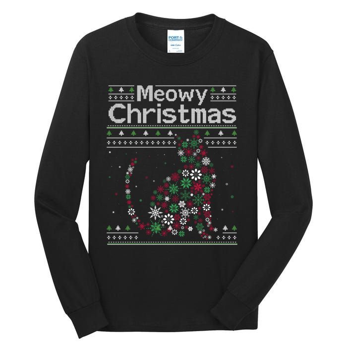 Meowy Catmas Cat Christmas Cute Cat Lover Santa Hat Xmas Tall Long Sleeve T-Shirt