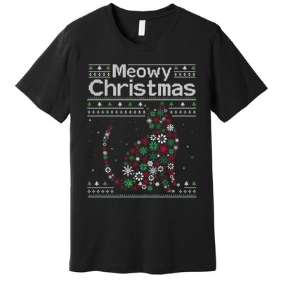 Meowy Catmas Cat Christmas Cute Cat Lover Santa Hat Xmas Premium T-Shirt